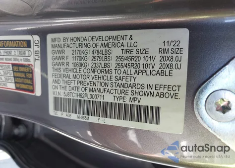 2023 Acura Rdx A-Spec Package из США, поврежденный, VIN 5J8TC1H62PL000711